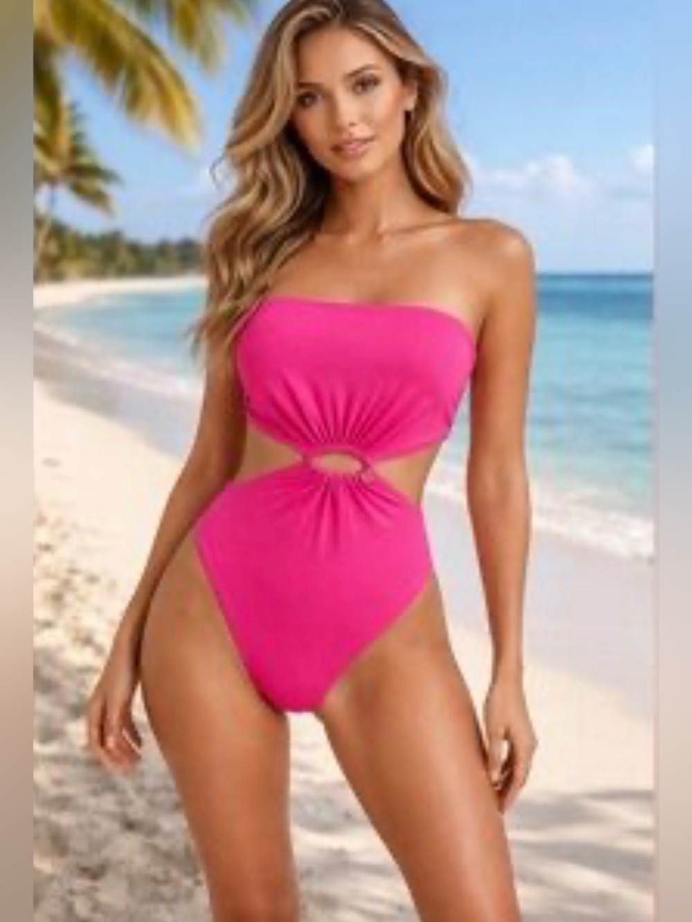 NWOT MICHAEL Michael Kors Monokini Bandeau Style Ultra Pink One Piece Swimsuit 8